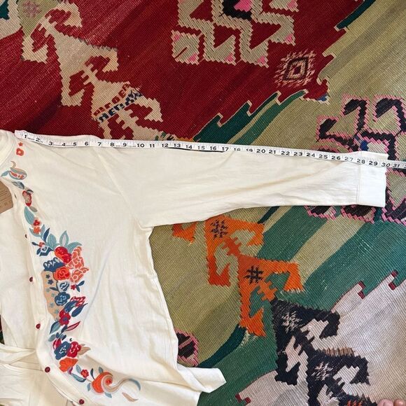 Manly/Unisex Casual Cream and Red Embroidered Button Down Shirt NWT! - Picture 11 of 13